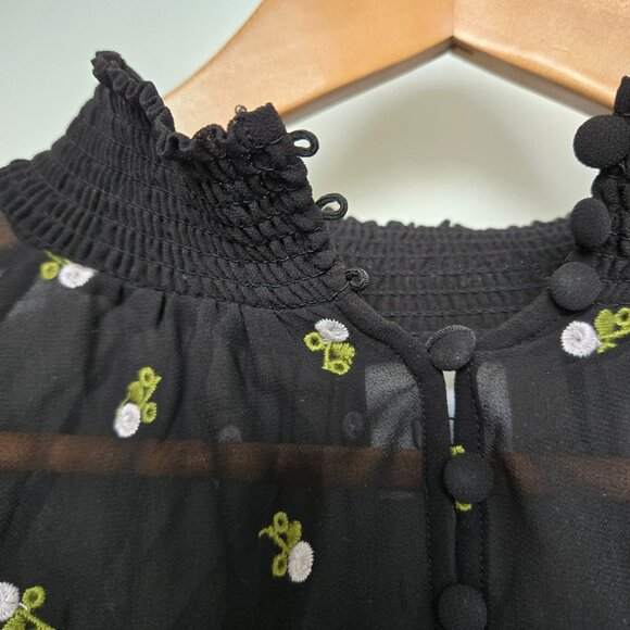 CAbi Style 5338 Sheer Black & White Embroidered Flowers Alegria Blouse Size L - Picture 4 of 10